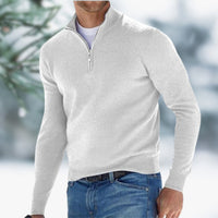 Alexander | Herren Feinstrick Pullover mit Viertelreißverschluss – Weiß