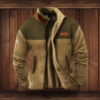 Alexander | Herren Fleece-Outdoorjacke mit Azteken-Muster Sherpa-Futter Reißverschluss – Braun