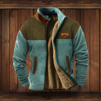 Alexander | Herren Fleece-Outdoorjacke mit Azteken-Muster Sherpa-Futter Reißverschluss – Blau
