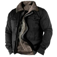 Elias | Herren Fleecegefütterter Western-Cardigan Sherpa-Kragen Knopfleiste – Schwarz