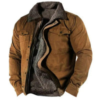 Elias | Herren Fleecegefütterter Western-Cardigan Sherpa-Kragen Knopfleiste – Braun