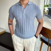 Herren gestreiftes Poloshirt | Kurzarm – Blau