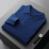 Sebastian | Herren Kaschmir Polo Knit Sweater Langarm Business Strickpullover – Dunkelblau
