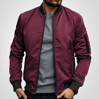 Niklas | Herren Klassische Bomber Jacket Übergangsjacke mit Rippbündchen – Bordeauxrot