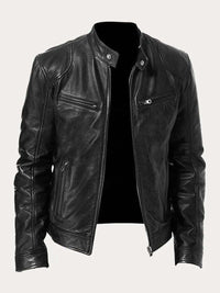Stefan | Herren Klassische Slim-Fit Echtleder Bikerjacke – Schwarz