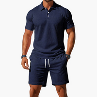Herren klassisches Poloshirt- und Shorts-Set | Twin – Marine blau