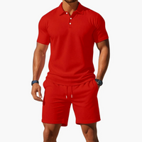 Herren klassisches Poloshirt- und Shorts-Set | Twin – Rot