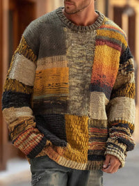 Matthias | Herren Patchwork Grobstrick Pullover Rundhals – Abstrakt
