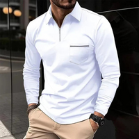 Herren Poloshirt mit Reißverschluss | Langarm – Weiß