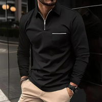 Herren Poloshirt mit Reißverschluss | Langarm – Schwarz