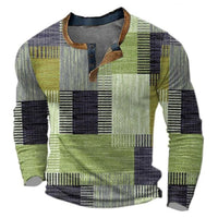 Christian | Herren Retro Colorblock Langarm Henley Strick – Grün