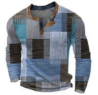 Christian | Herren Retro Colorblock Langarm Henley Strick – Blau