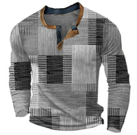 Christian | Herren Retro Colorblock Langarm Henley Strick – Grau