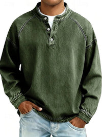 Dominik | Herren Retro Henley Knit Sweater Langarm Used-Look Pullover – Dunkelgrün