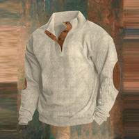 Maximilian | Herren Retro Rippstrick Pullover mit Knopfkragen – Beige