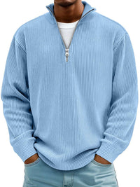 Simon | Herren Rippstrick Quarter-Zip Pullover mit Stehkragen – Blau