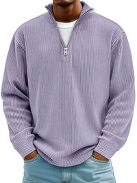 Simon | Herren Rippstrick Quarter-Zip Pullover mit Stehkragen – Lila