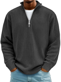 Simon | Herren Rippstrick Quarter-Zip Pullover mit Stehkragen – Schwarz