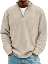 Simon | Herren Rippstrick Quarter-Zip Pullover mit Stehkragen – Khaki