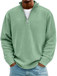 Simon | Herren Rippstrick Quarter-Zip Pullover mit Stehkragen – Grün