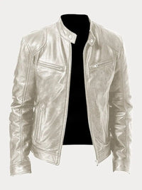 Felix | Herren Slim-Fit Biker Quilted Jacket aus Kunstleder mit Reißverschluss – Silber