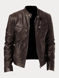 Felix | Herren Slim-Fit Biker Quilted Jacket aus Kunstleder mit Reißverschluss – Braun