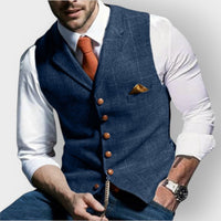 Felix | Herren Slim-Fit Tweed-Gilet mit Zierknöpfen und Brusttasche – Blau