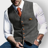 Felix | Herren Slim-Fit Tweed-Gilet mit Zierknöpfen und Brusttasche – Hellgrau