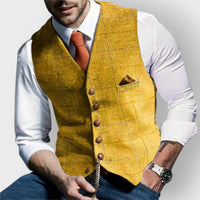 Felix | Herren Slim-Fit Tweed-Gilet mit Zierknöpfen und Brusttasche – Gelb
