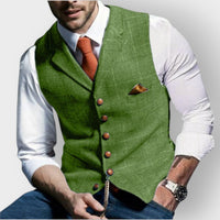 Felix | Herren Slim-Fit Tweed-Gilet mit Zierknöpfen und Brusttasche – Grün