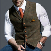 Felix | Herren Slim-Fit Tweed-Gilet mit Zierknöpfen und Brusttasche – Braun