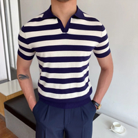 Herren Sommer-Poloshirt mit V-Ausschnitt | Kurzarm – Gestreift