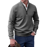 Elias | Herren Strick-Sweater Regular-Fit Langarm Quarter-Zip Pullover – Dunkelgrau
