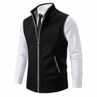 Elias | Herren Strickfleece-Cardigan ärmellos Reißverschluss – Schwarz