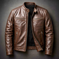 Maximilian | Herren Vintage Biker Quilted Jacket Echtleder Reißverschluss – Zigarrenbraun