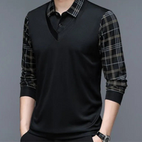 Herren warmes kariertes Poloshirt | Lang – Schwarz