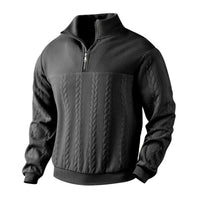 Andreas | Herren Zopfstrick-Pullover mit Viertelreißverschluss Knit Sweater – Schwarz