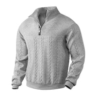 Andreas | Herren Zopfstrick Pullover mit Reißverschluss – Grau Marmoriert