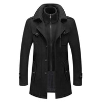 Lukas | Herren Zweiteiliger Wollmantel Slim-Fit Wintermantel mit Strickkragen – Schwarz
