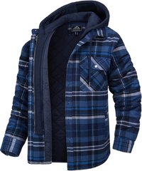 Herrenjacke mit Kapuze und Karomuster | Winter – Dunkelblau/Schwarz