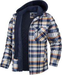 Herrenjacke mit Kapuze und Karomuster | Winter – Gelb/Blau
