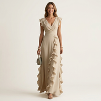 Delyth - Elegantes Rüschen-Maxikleid – Beige