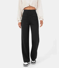 Palazzo Hose für Damen - Leichte weite Hose mit Knopfleiste für den Sommer – Schwarz
