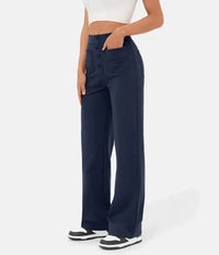 Pia | Damen Elastische Freizeithosen mit hoher Taille – Navy blau