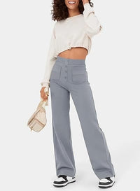 Pia | Damen Elastische Freizeithosen mit hoher Taille – Grau