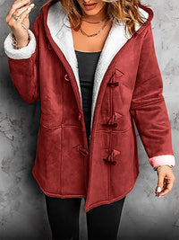 Kuscheliger Toggle-Mantel mit Sherpa-Futter für Frauen – Rot