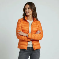 Sophie | Damen Leichter Winter Daunenjacke mit Hohem Kragen – Orange