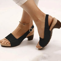 Ilvana | Damen Slingback Sandalette mit Blockabsatz – Schwarz