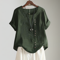 Joline┃T-Shirt mit Rundhalsausschnitt und Knöpfen – Grün