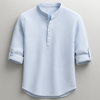 Antero – Langarm Hemd Mit Henley-Kragen – Blau